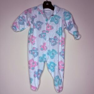 VTG CARTERS White Label Pastel Teddy Bears Collared Snaps Footie Pajama Sleeper